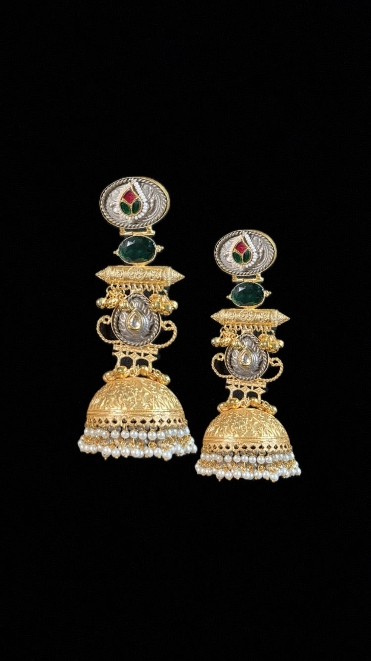 Silver-Gold Oversized Jhumkas