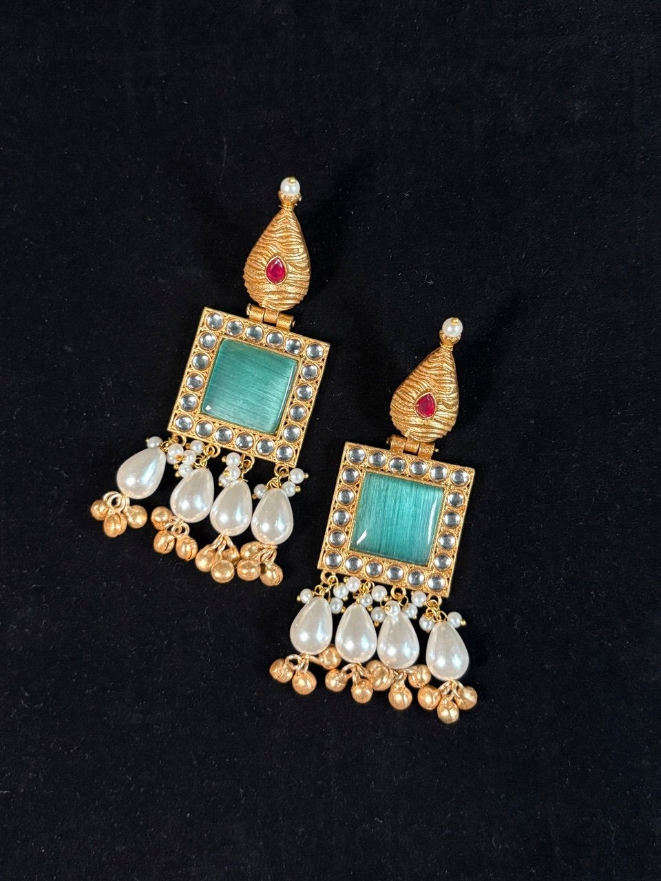 Opal Teal Square-Cut Bold Earrings – Fierce Color, Refined Spark