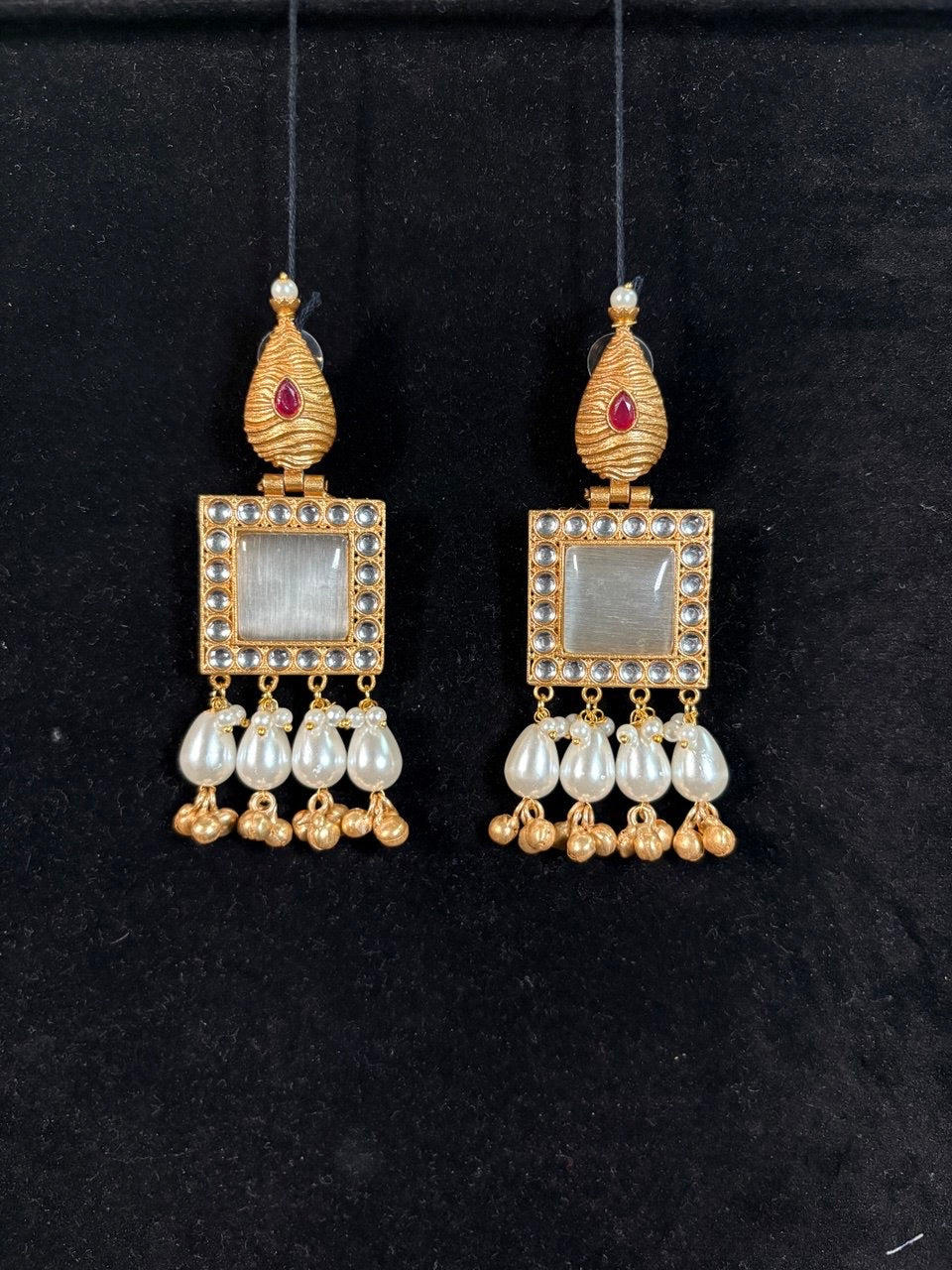 Opal White Square Cut Bold Earrings – Striking Elegance with a Modern Edge