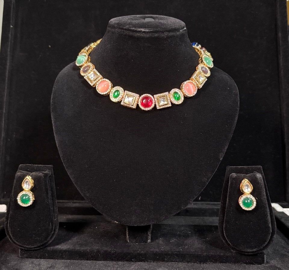 Navrang Polki Necklace – A Spectrum of Royal Splendor