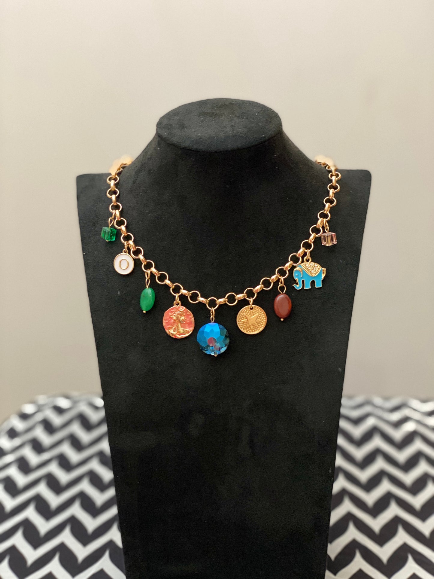 Blue gem charm necklace