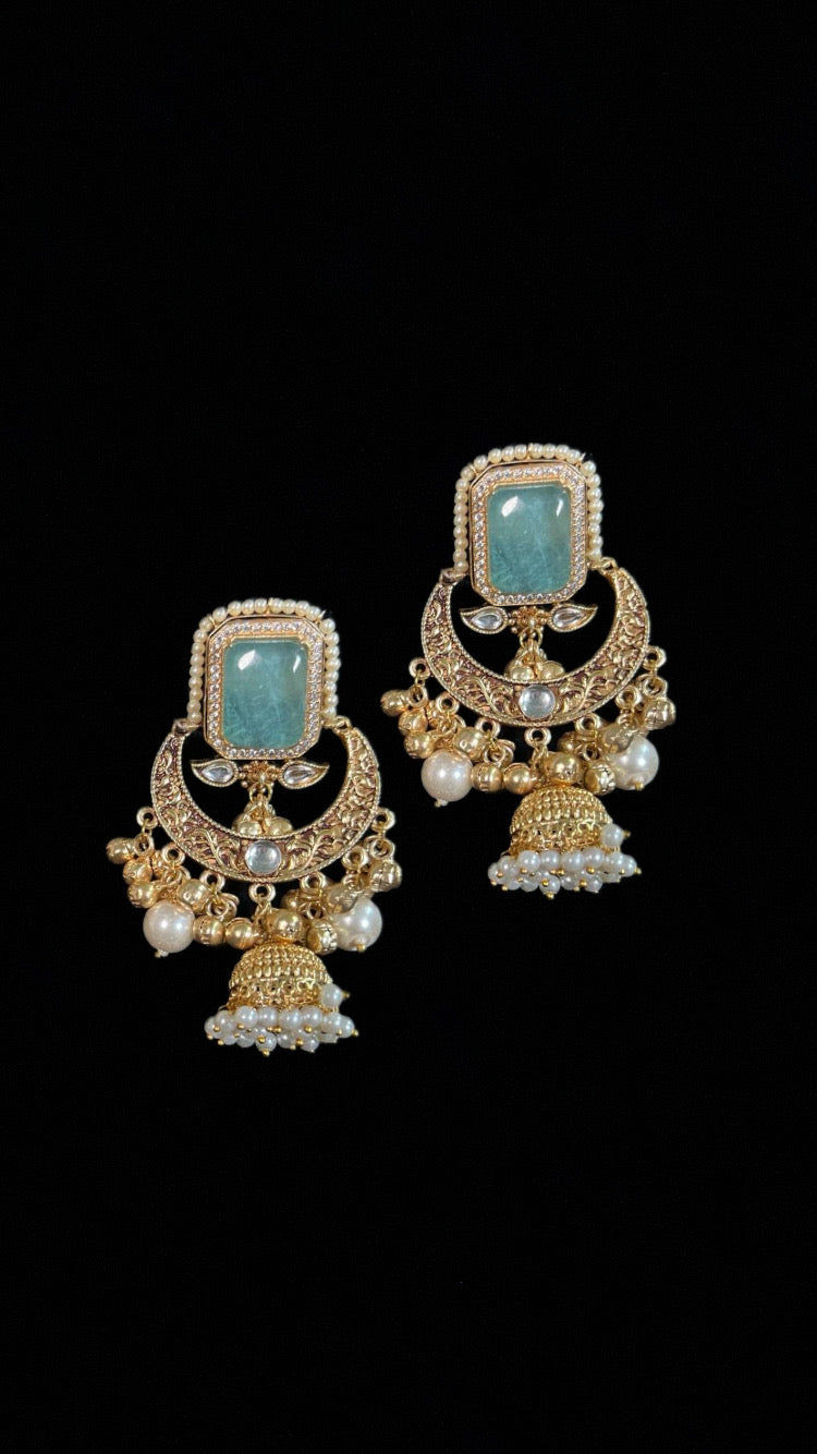 Teal Big Chandbali Earrings – Bold Elegance with a Splash of Color