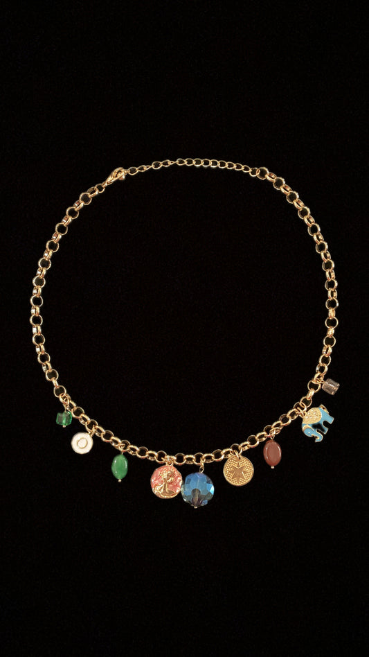 Blue gem charm necklace