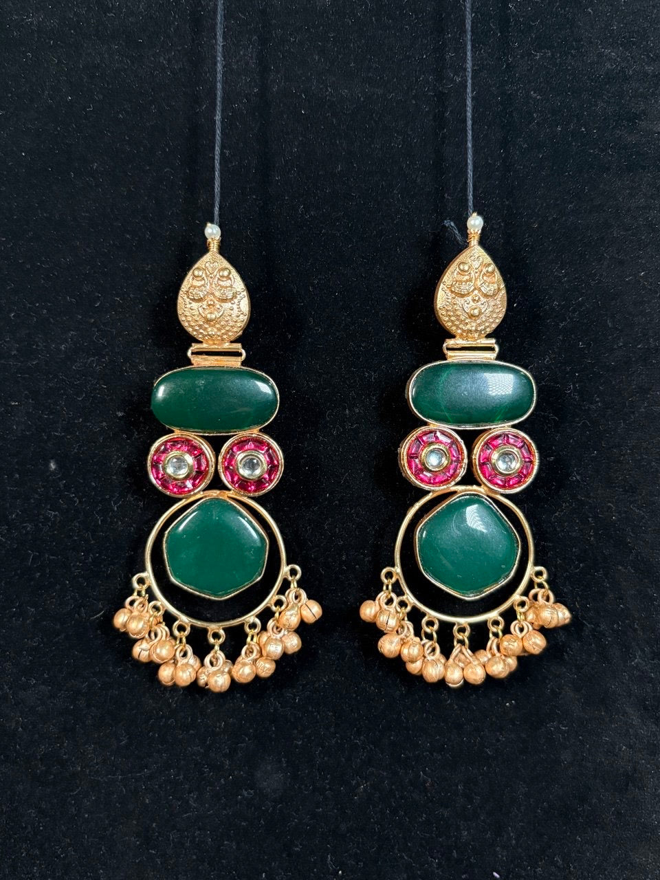 Green Stud Ghungroo Earrings – Traditional Charm with a Fresh Twist