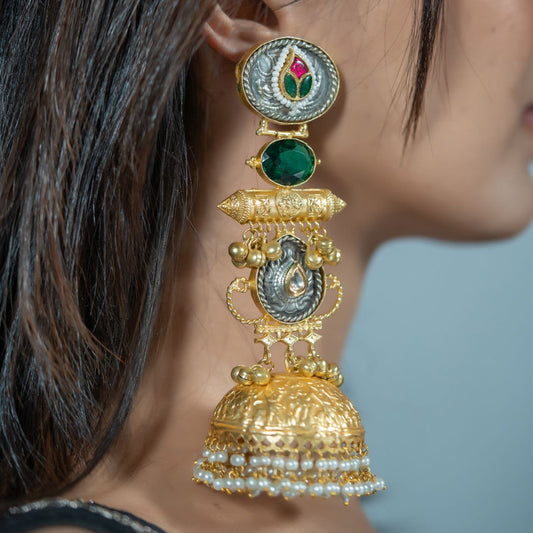 Silver-Gold Oversized Jhumkas