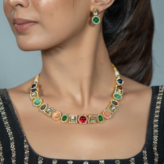 Navrang Polki Necklace – A Spectrum of Royal Splendor