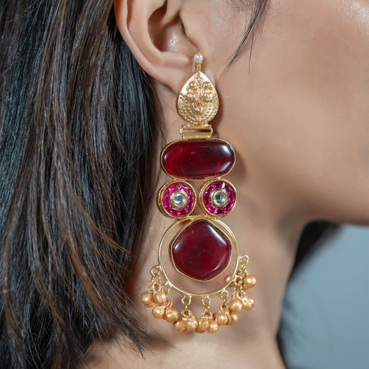 Red Stud Ghungroo Earrings – Bold Elegance with a Traditional Twist