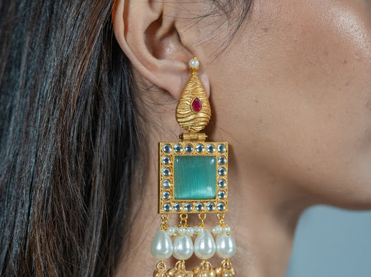 Opal Teal Square-Cut Bold Earrings – Fierce Color, Refined Spark