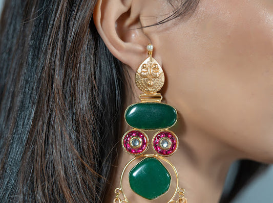 Green Stud Ghungroo Earrings – Traditional Charm with a Fresh Twist