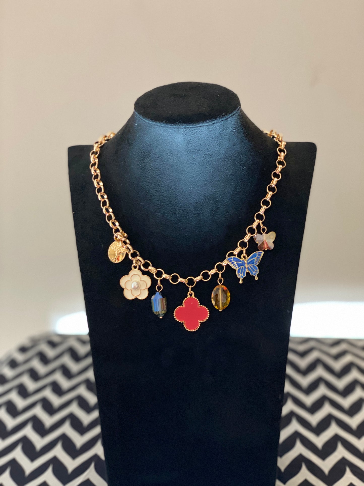 Red jade charm necklace